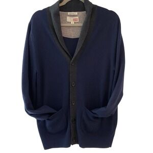 1901 men's cardigan sweater merino wool cashmere medium navy gray button grandpa